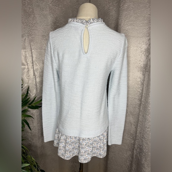 Loft Combination Textured Knit Boho Print Tunic Long Sleeve Top Blue Sz XS - Picture 6 of 10